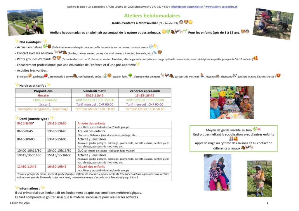 Ateliers hebdomadaires